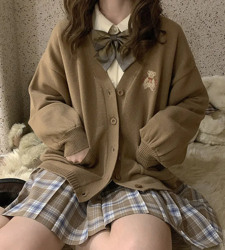 Cute Bear Embroidery Cardigan