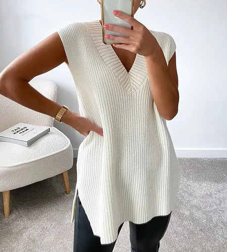 V-neck Knitted Sleeveless Vest